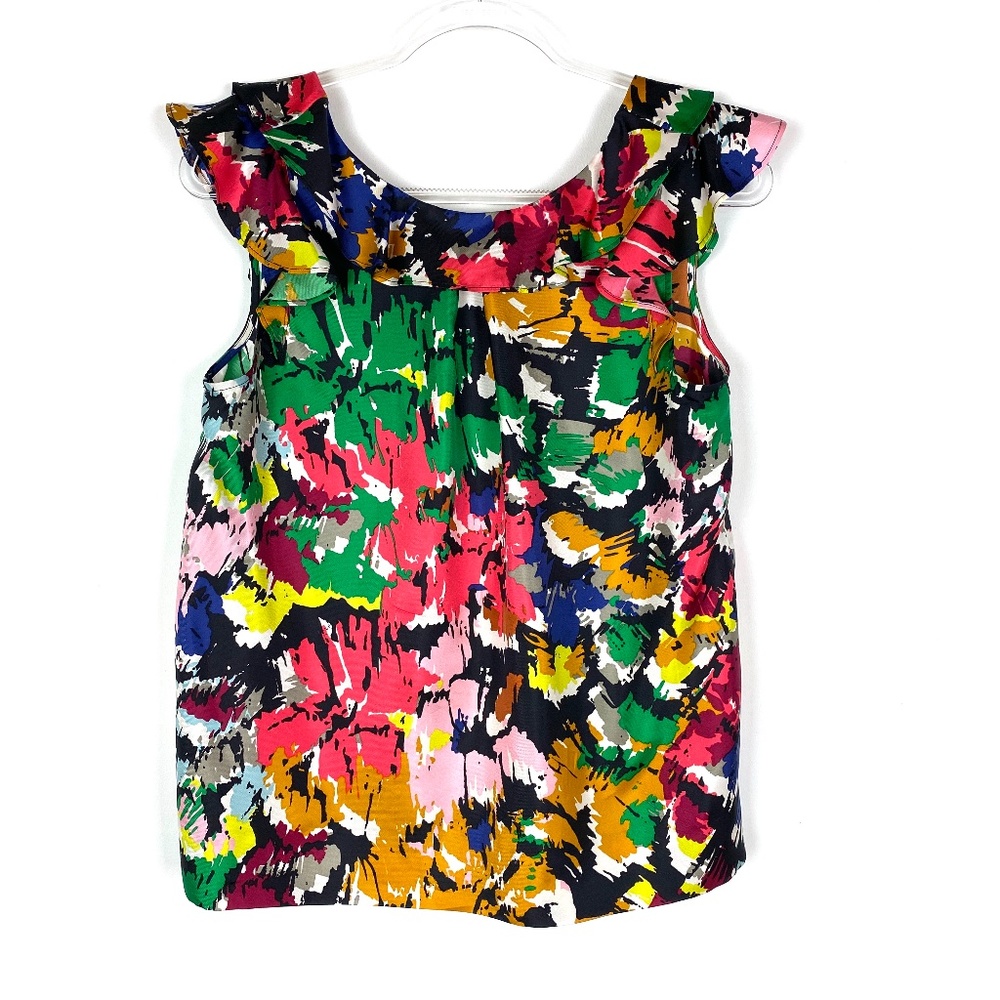 J. Crew Silk Ruffle Top Brushstroke Multi Color 8